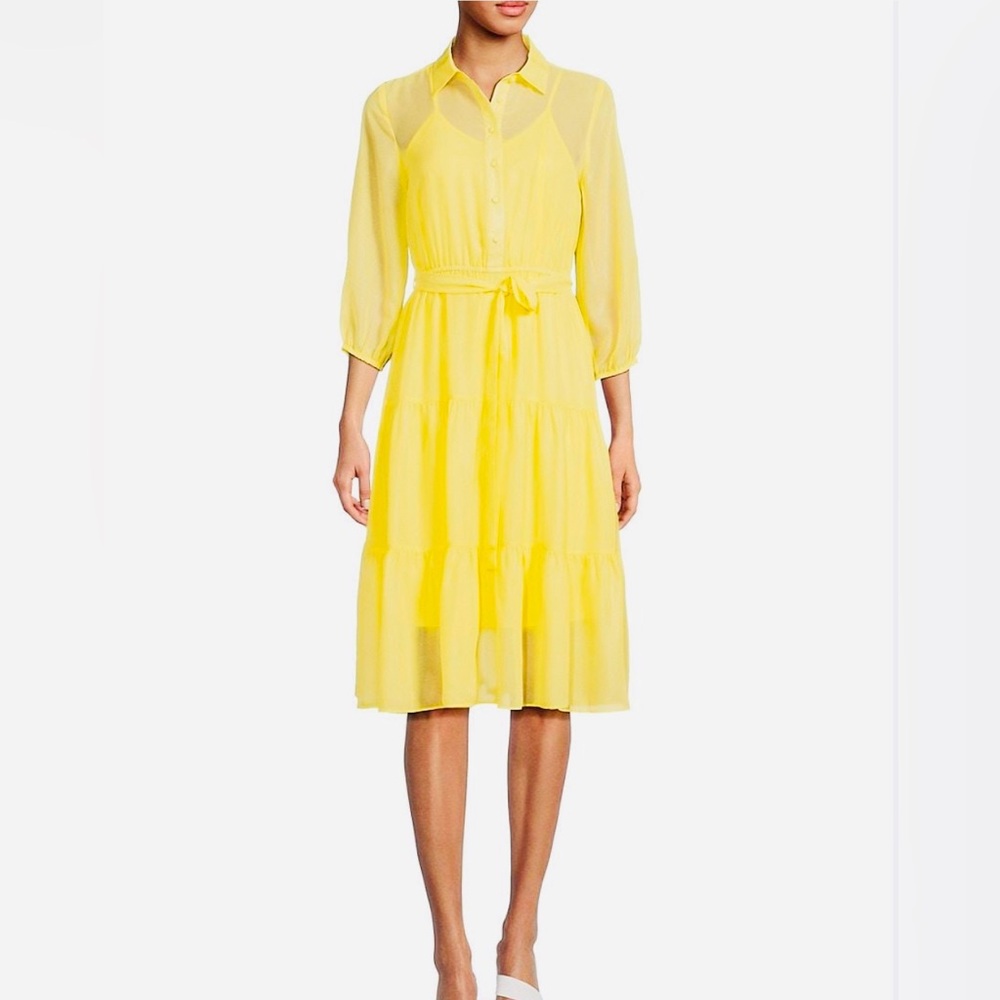 Nanette Lepore Yellow Midi Sundress with Bishop Sleeves